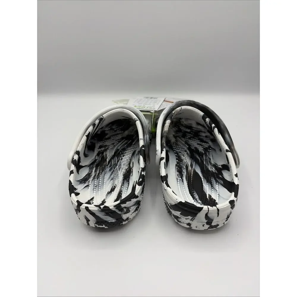 Crocs Classic Marbled Clog Kids Tie-Dye Black/White Slip-On Shoes Sizes J2